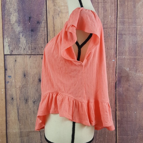 Free People Off Shoulder Ruffle Peasant Top Coral - Picture 5 of 6
